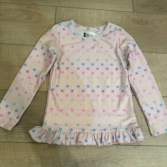 LILY & LONDYN'S PINK POLKA DOT SWIM SHIRT RUFFLE BOTTOM RASH GUARD SIZE 6 YEAR - Picture 1 of 6